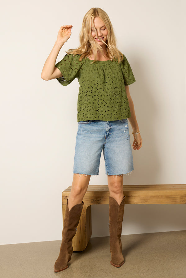 everve Hadley Eyelet Top Olive