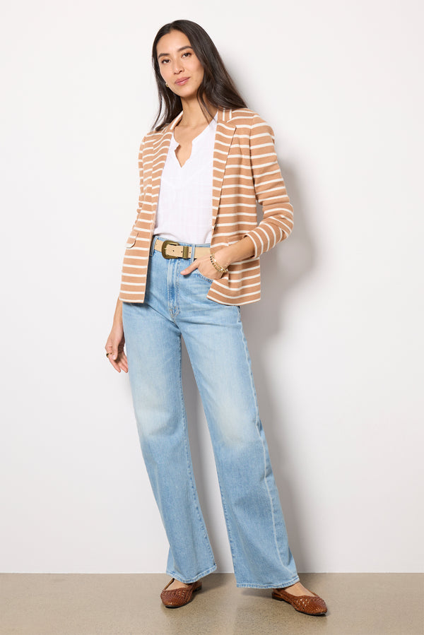Everve Hayes Stripe Knit Blazer Camel/Cream