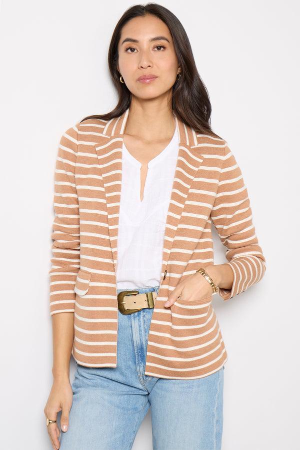 Everve Hayes Stripe Knit Blazer Camel/Cream