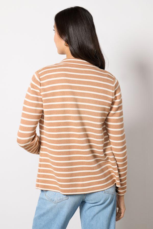 Everve Hayes Stripe Knit Blazer Camel/Cream