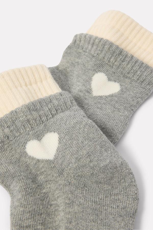 Everve Heart Double Cuff Quarter Sock Grey/Ivory