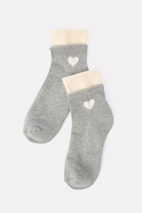 everve Heart Double Cuff Quarter Sock Grey/Ivory