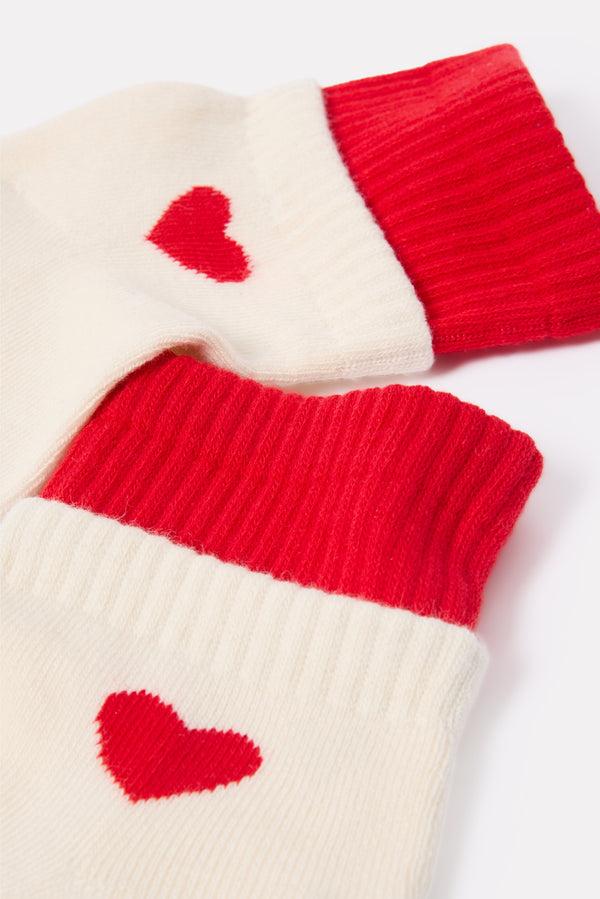 Everve Heart Double Cuff Quarter Sock Ivory/Red