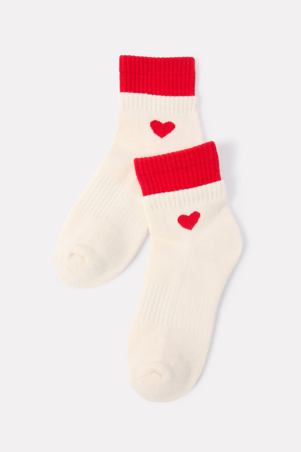 everve Heart Double Cuff Quarter Sock Ivory/Red