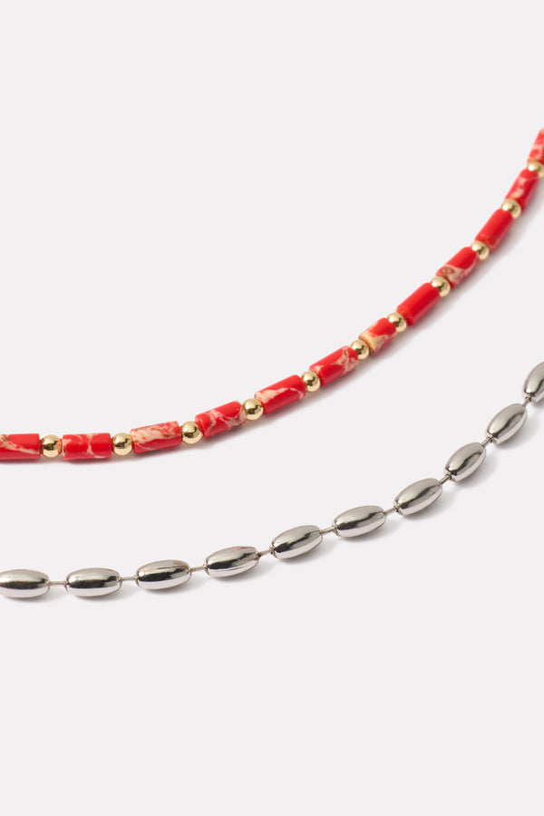 Everve Hermosa Layered Necklace Red/Silver