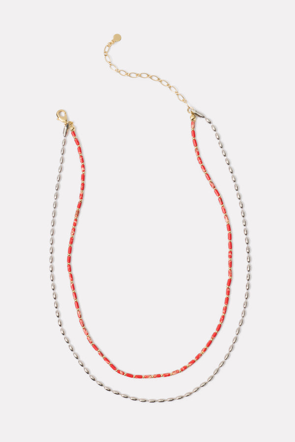 everve Hermosa Layered Necklace Red/Silver