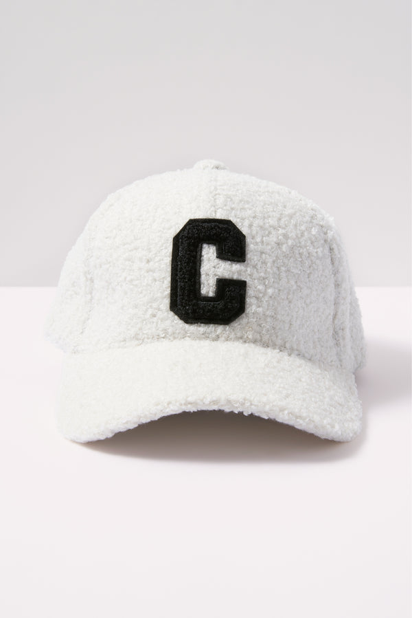 Everve Initial Sherpa Baseball Hat Ivory