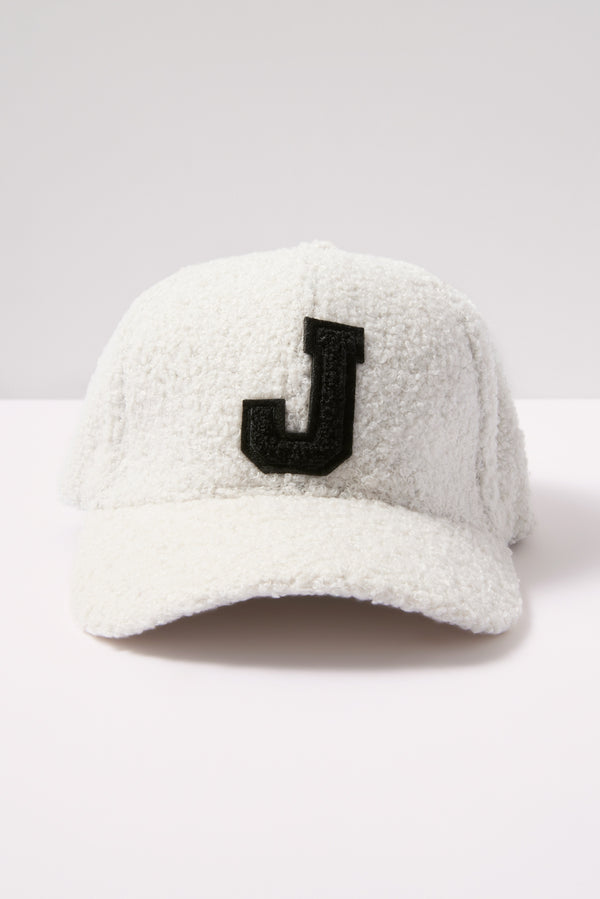 Everve Initial Sherpa Baseball Hat Ivory