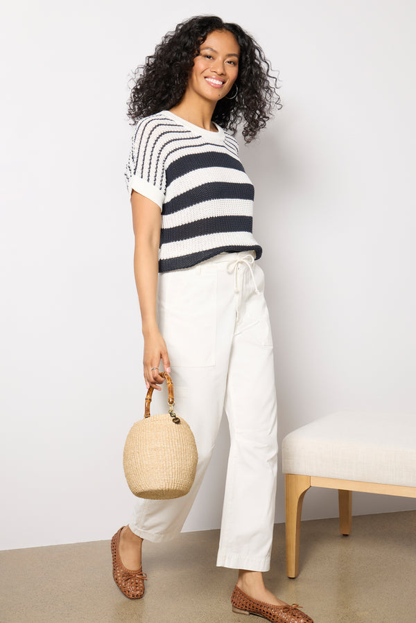 Everve Ivy Open Weave Tee White/Navycombo4088