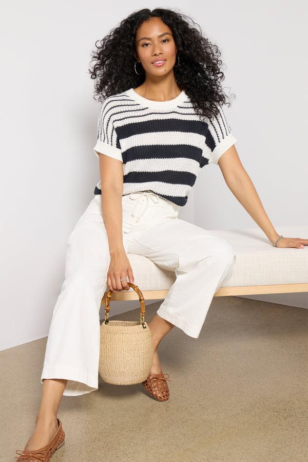 everve Ivy Open Weave Tee White/Navycombo4088