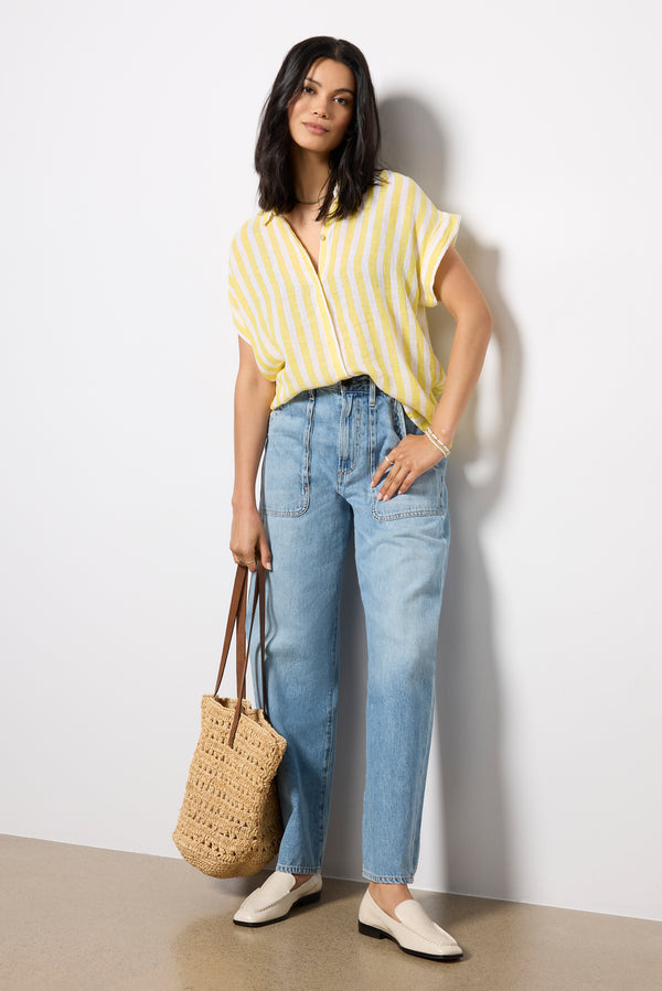 everve Jaime Short Sleeve top Daffodilestripe