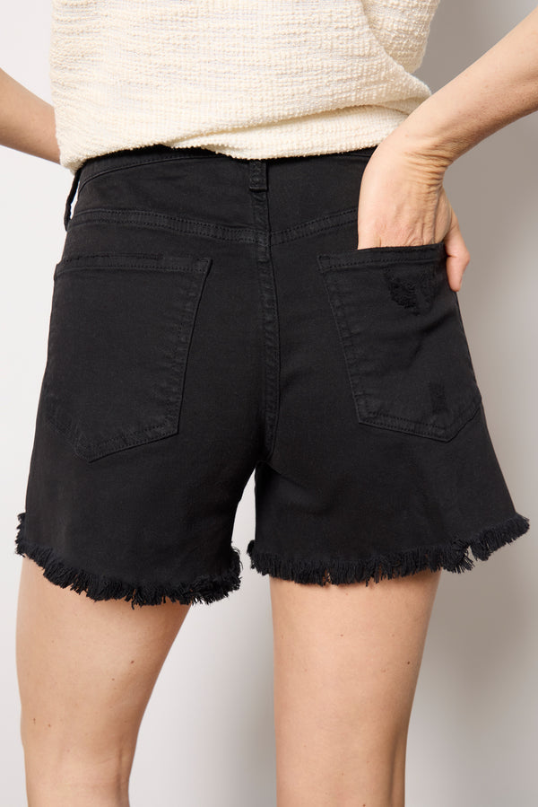 Everve Jane Long Short W/ Fray Hem Black