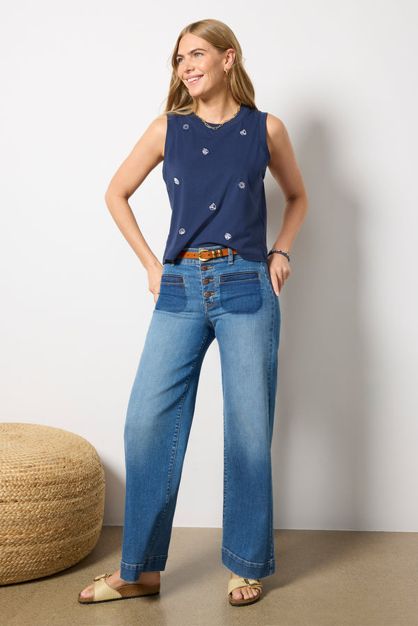 Everve Jayla Embroidered Muscle Navy