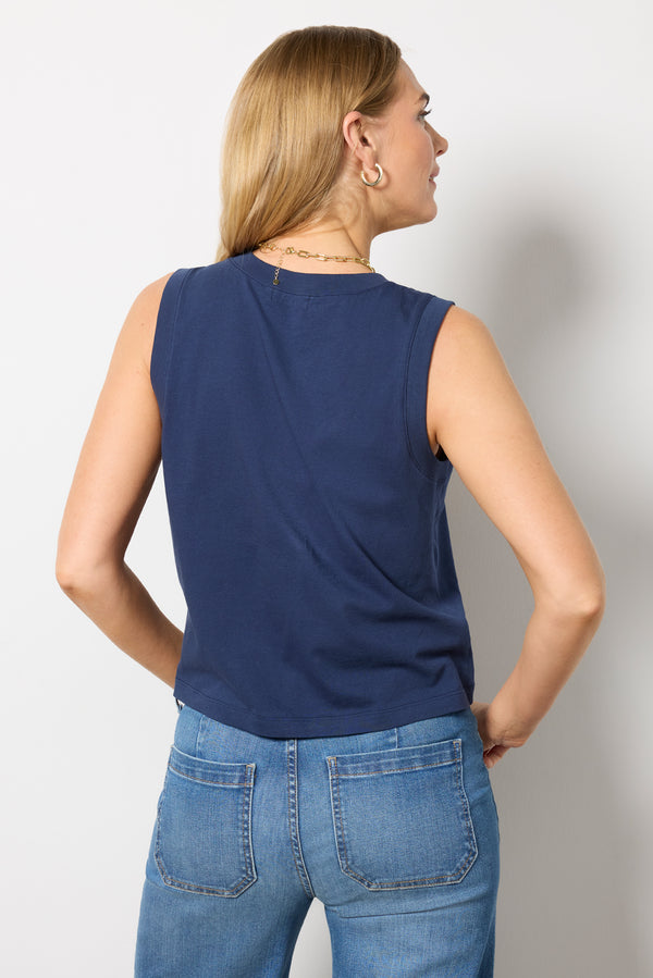 Everve Jayla Embroidered Muscle Navy
