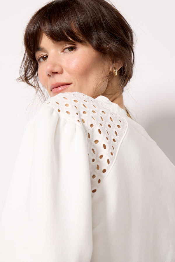 Everve Joanne Crochet Trim Sweatshirt White
