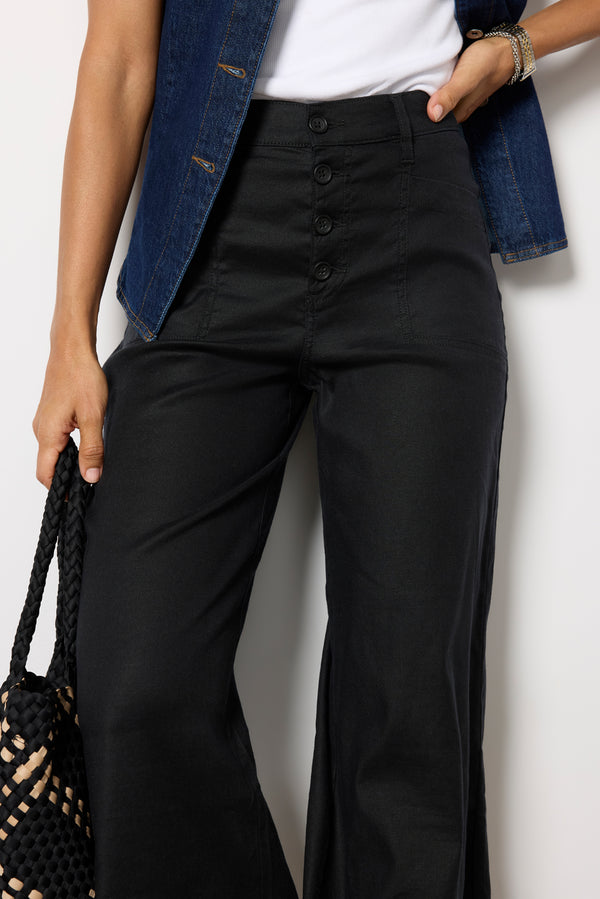 Everve Joelle Stretch Linen Cropped Wide Leg Black