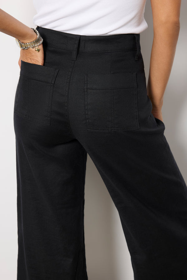 Everve Joelle Stretch Linen Cropped Wide Leg Black