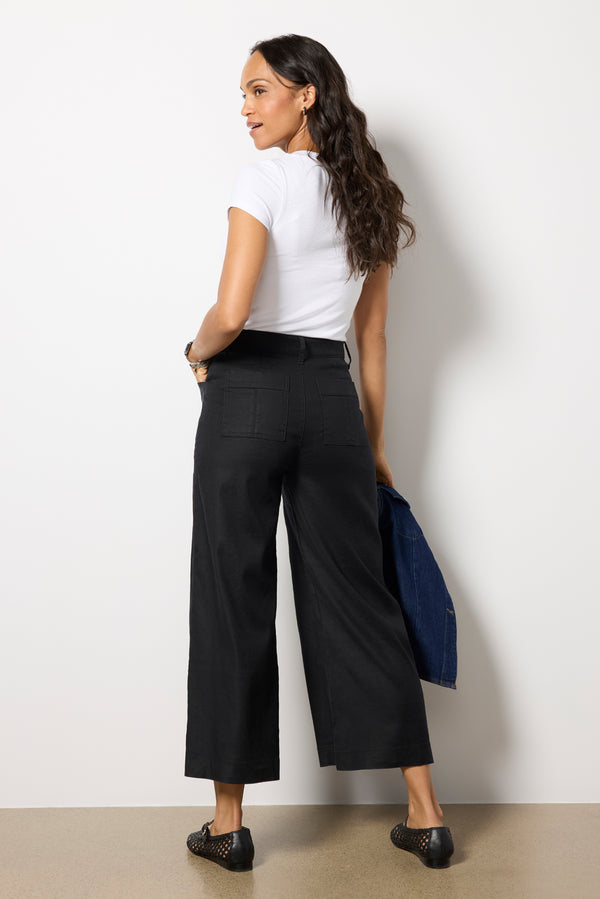 Everve Joelle Stretch Linen Cropped Wide Leg Black