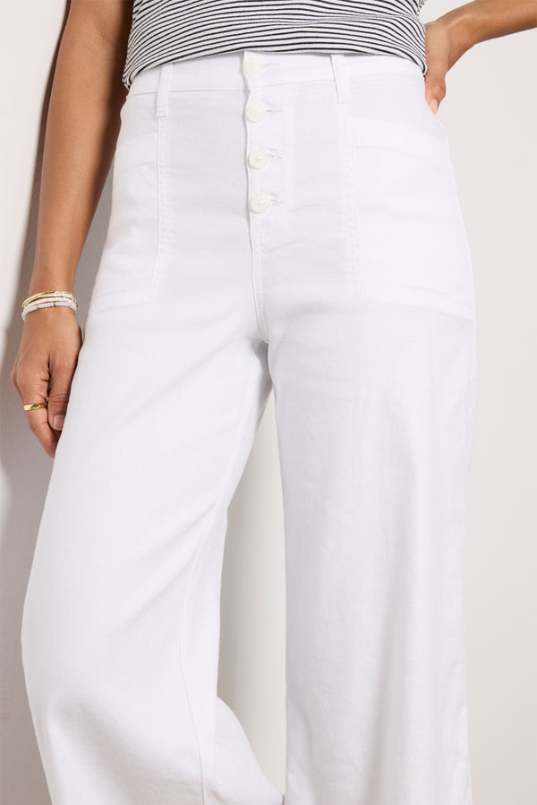 Everve Joelle Stretch Linen Cropped Wide Leg White