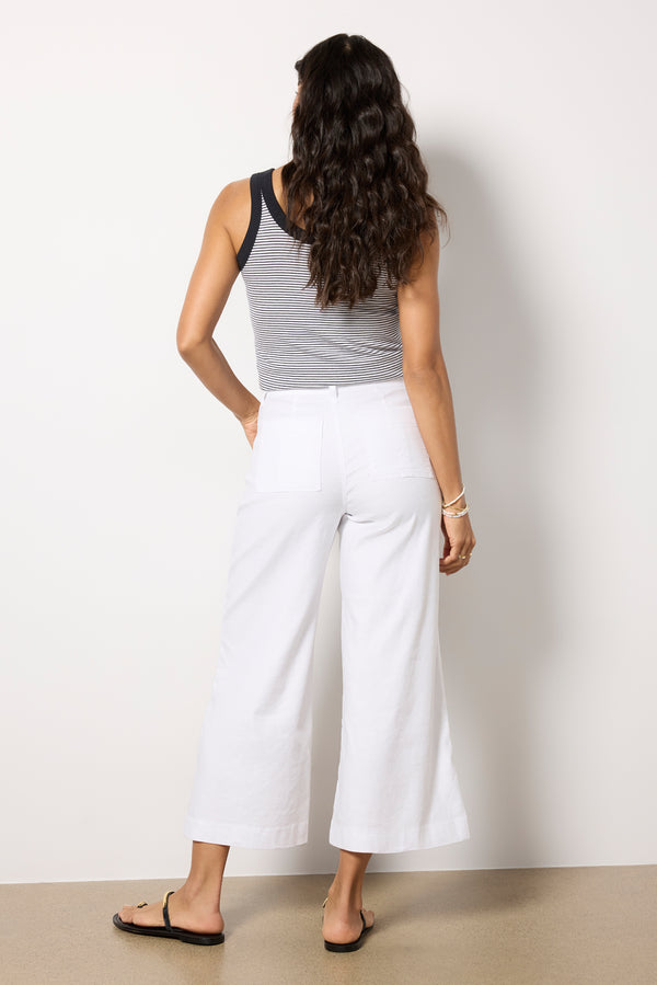 Everve Joelle Stretch Linen Cropped Wide Leg White