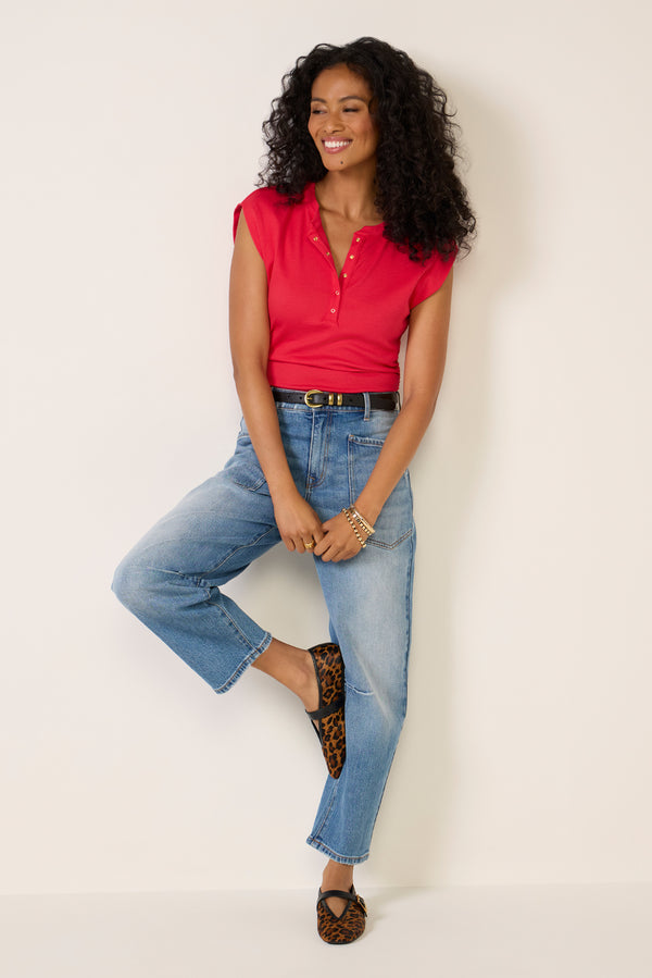 Everve Joni Snap Henley Top Hotsauce