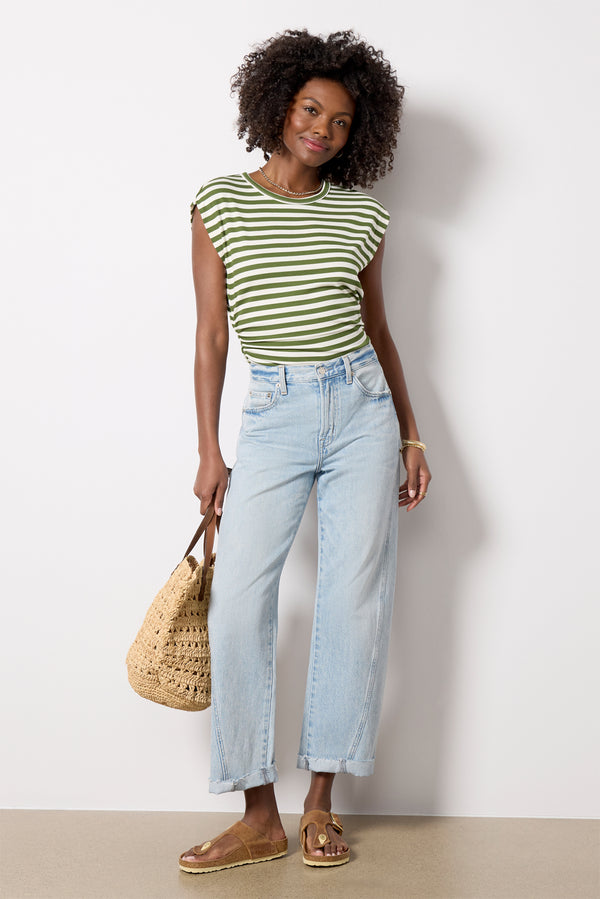 Everve Joni Stripe Crew Neck Top Greenstripe