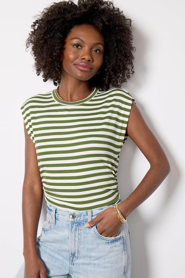 Everve Joni Stripe Crew Neck Top Greenstripe