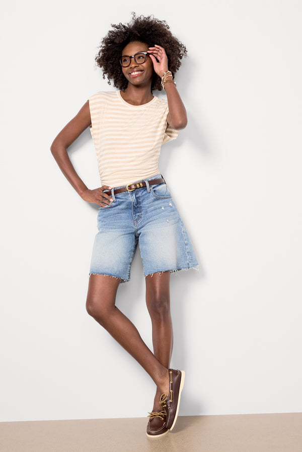 Everve Joni Stripe Crew Neck Top Oatmealstripe