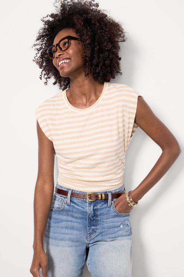everve Joni Stripe Crew Neck Top Oatmealstripe