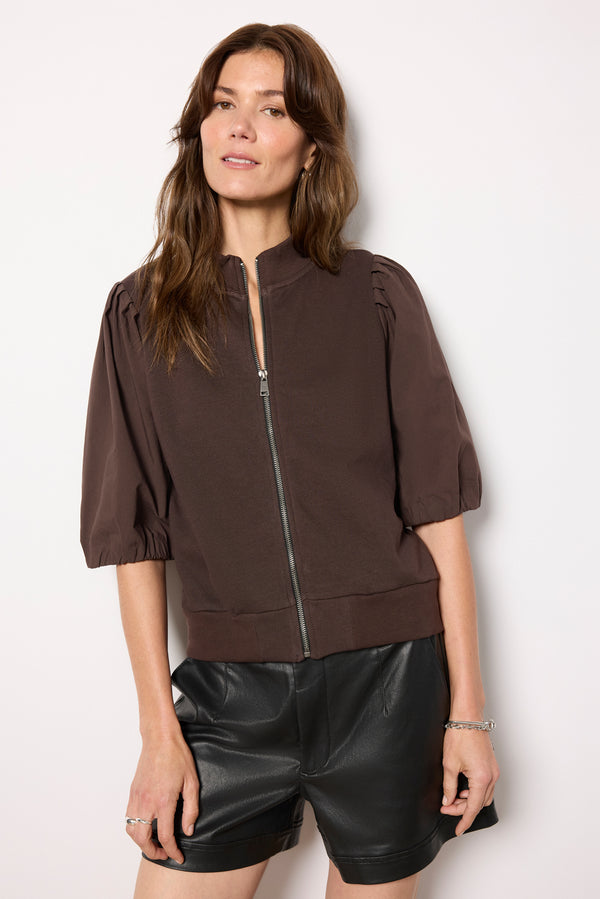 Everve Jordan Puff Sleeve Top Chocolate