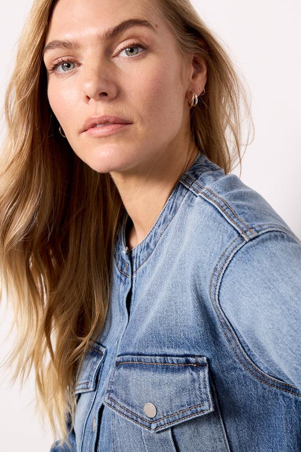 Everve Kacey Collarless Denim Jacket Bluespace