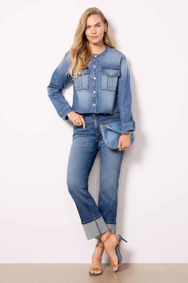 Everve Kacey Collarless Denim Jacket Bluespace