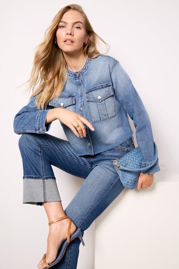 everve Kacey Collarless Denim Jacket Bluespace