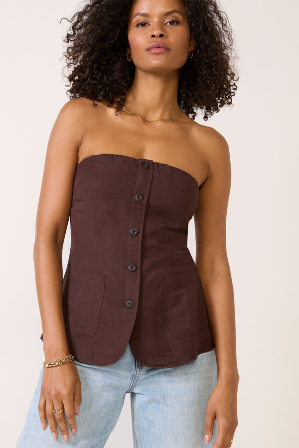 Everve Kai Strapless Button Front Top Chocolate