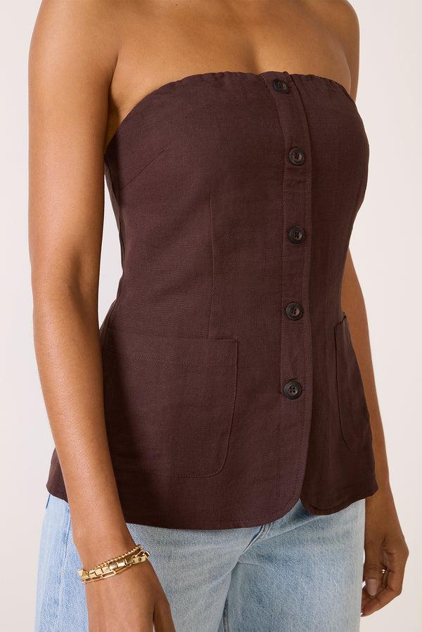 Everve Kai Strapless Button Front Top Chocolate