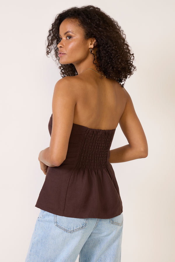 Everve Kai Strapless Button Front Top Chocolate