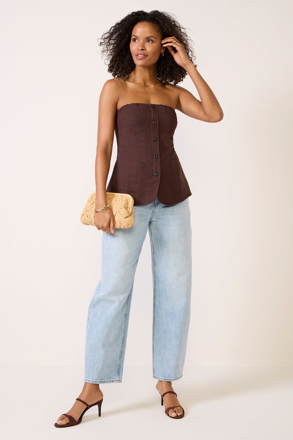 everve Kai Strapless Button Front Top Chocolate