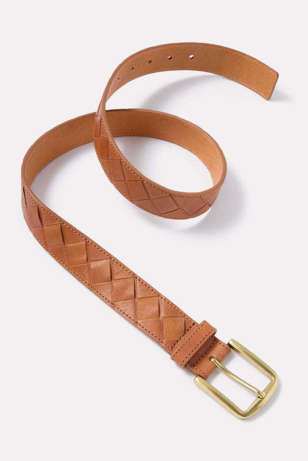 everve Keaton Basket Weave Belt Cognac