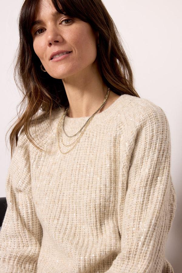 Everve Kori Sequin Pullover Oatmeal
