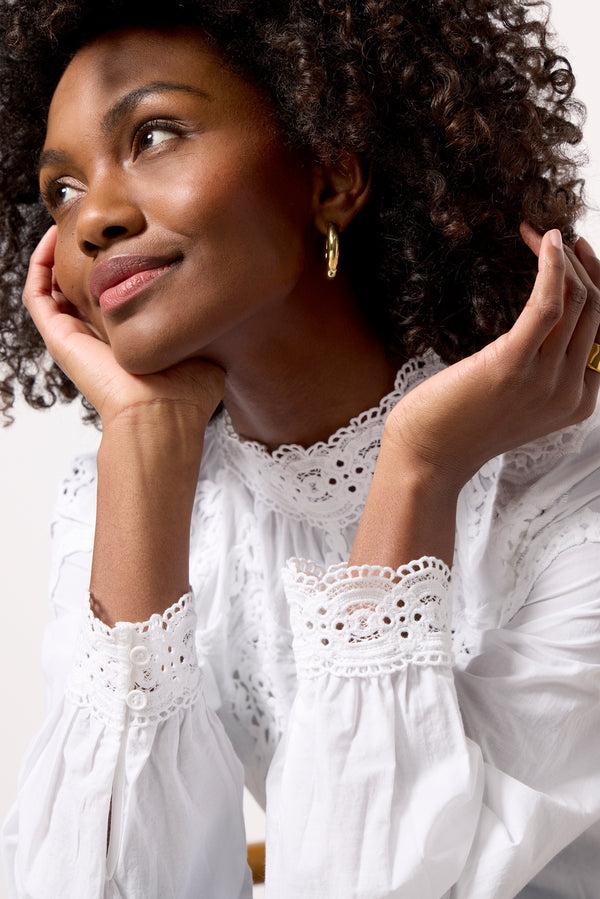 Everve Lace Popover Blouse White