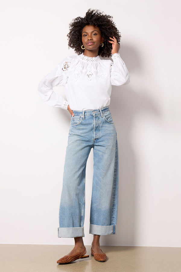 Everve Lace Popover Blouse White