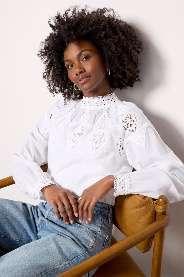everve Lace Popover Blouse White