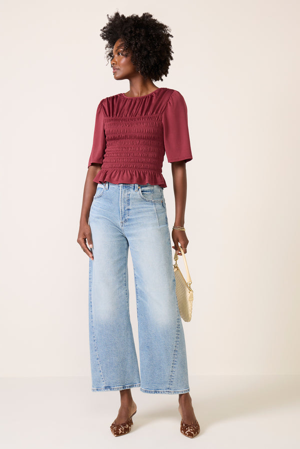 everve Landon Smocked Top Darkred