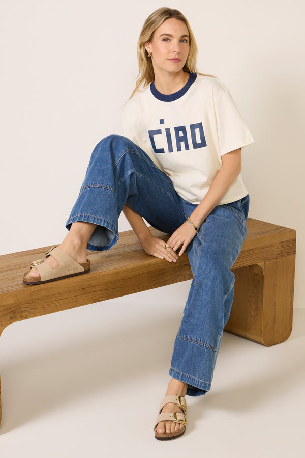 Everve Le Carre Tee Cream/Navy