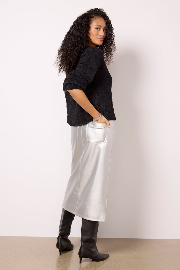 Everve LEATHER LIKE MIDI SKIRT Silver