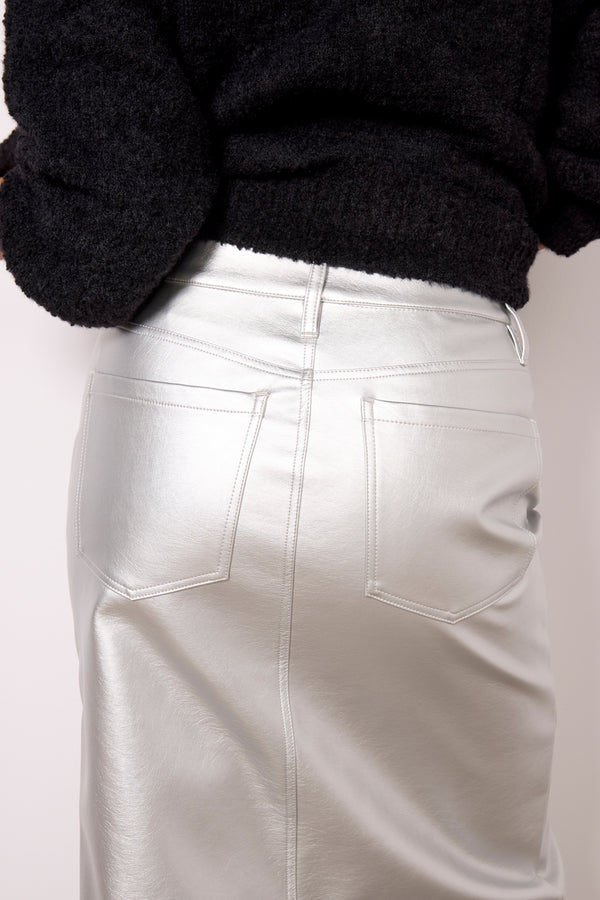 Everve LEATHER LIKE MIDI SKIRT Silver