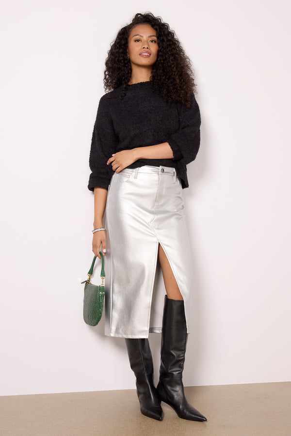 everve LEATHER LIKE MIDI SKIRT Silver
