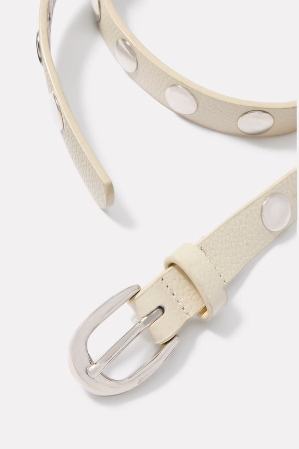 Everve Lennox Studded Belt Ecru/Silver