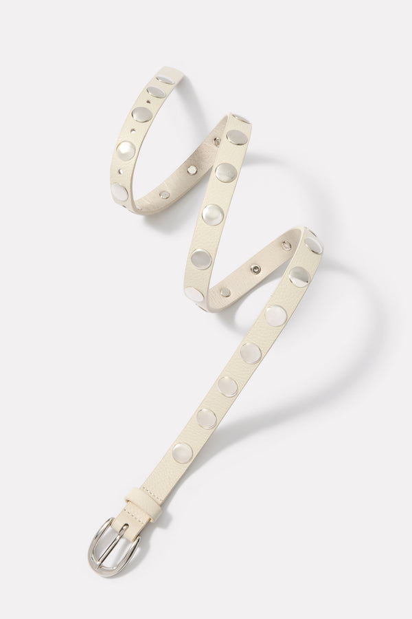 everve Lennox Studded Belt Ecru/Silver