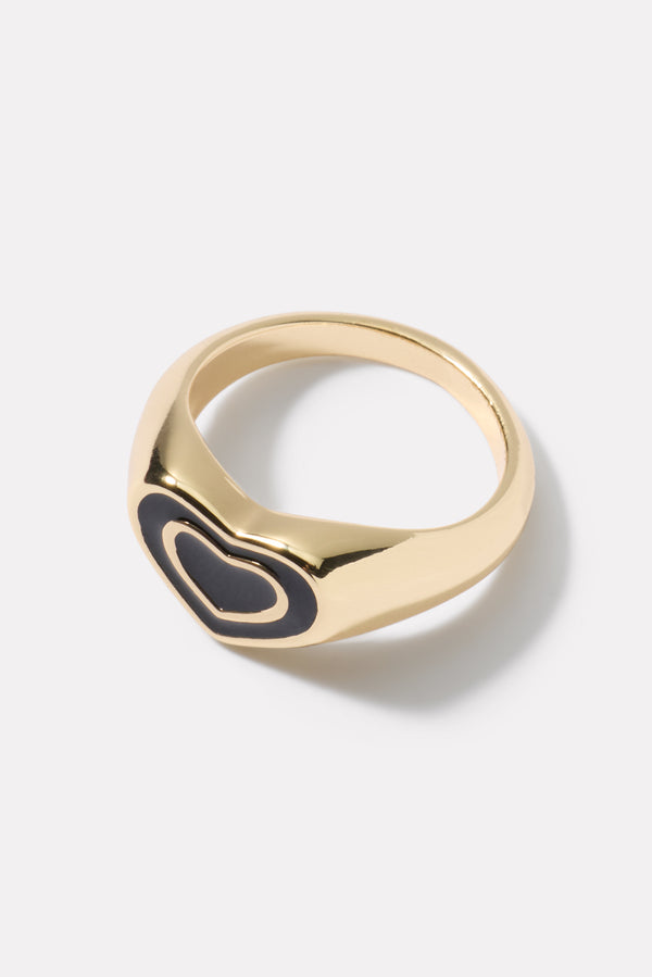 Everve Leona Heart Signet Ring Gold/Black